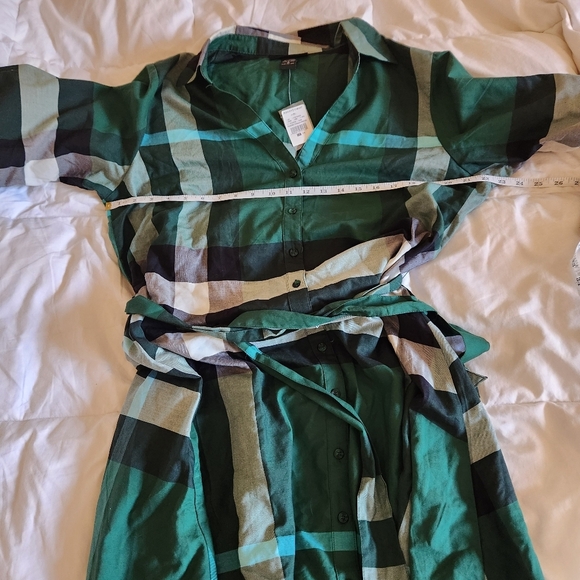 Ashley Stewart Plaid Belted Shirt Dress Green & Black Size 14 NWT - Picture 7 of 9